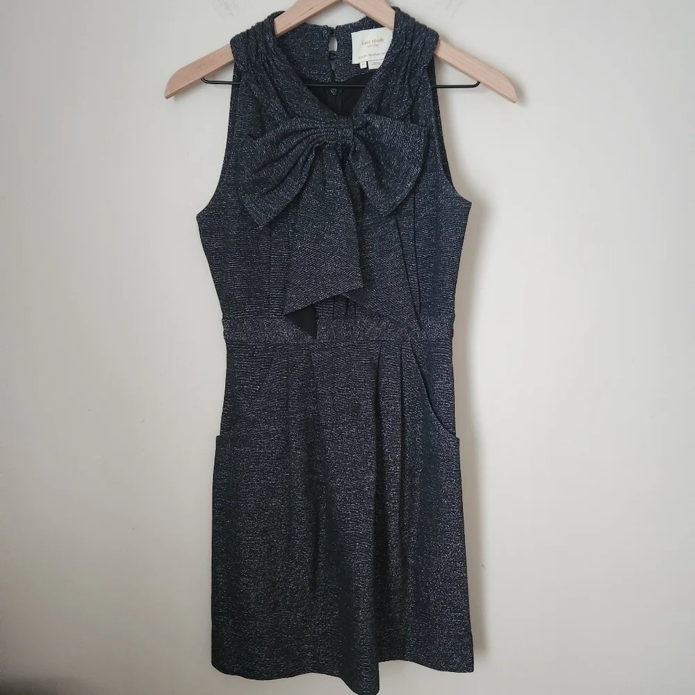 Kate Spade | Lucinda Wool Blend Metallic Bow Front Sleeveless Dress - Size 0